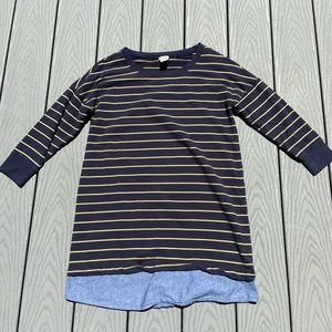 Navy blue and yellow dress.